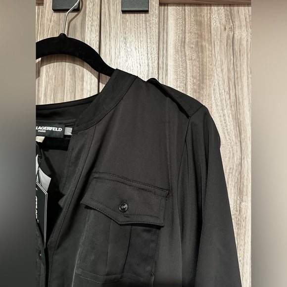 NWT Karl Lagerfeld Logo Belt Handkerchief Hem Midi Dress - Picture 10 of 12